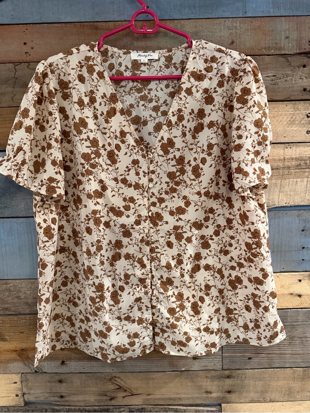 Cream Blouse with Brown Floral Print